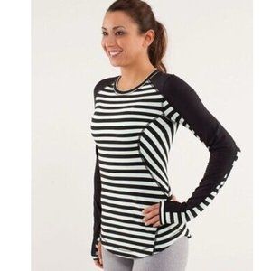 EUC LULULEMON Run Reflect LS Rulu Top Size 6 Sea Stripe Mint Moment / Black